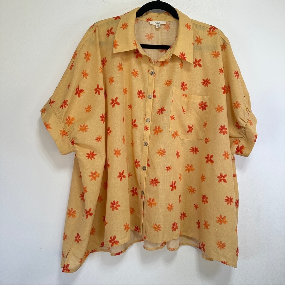 Easel Los Angeles Floral Button Down Shirt Oversized Boho Retro Coastal Summer